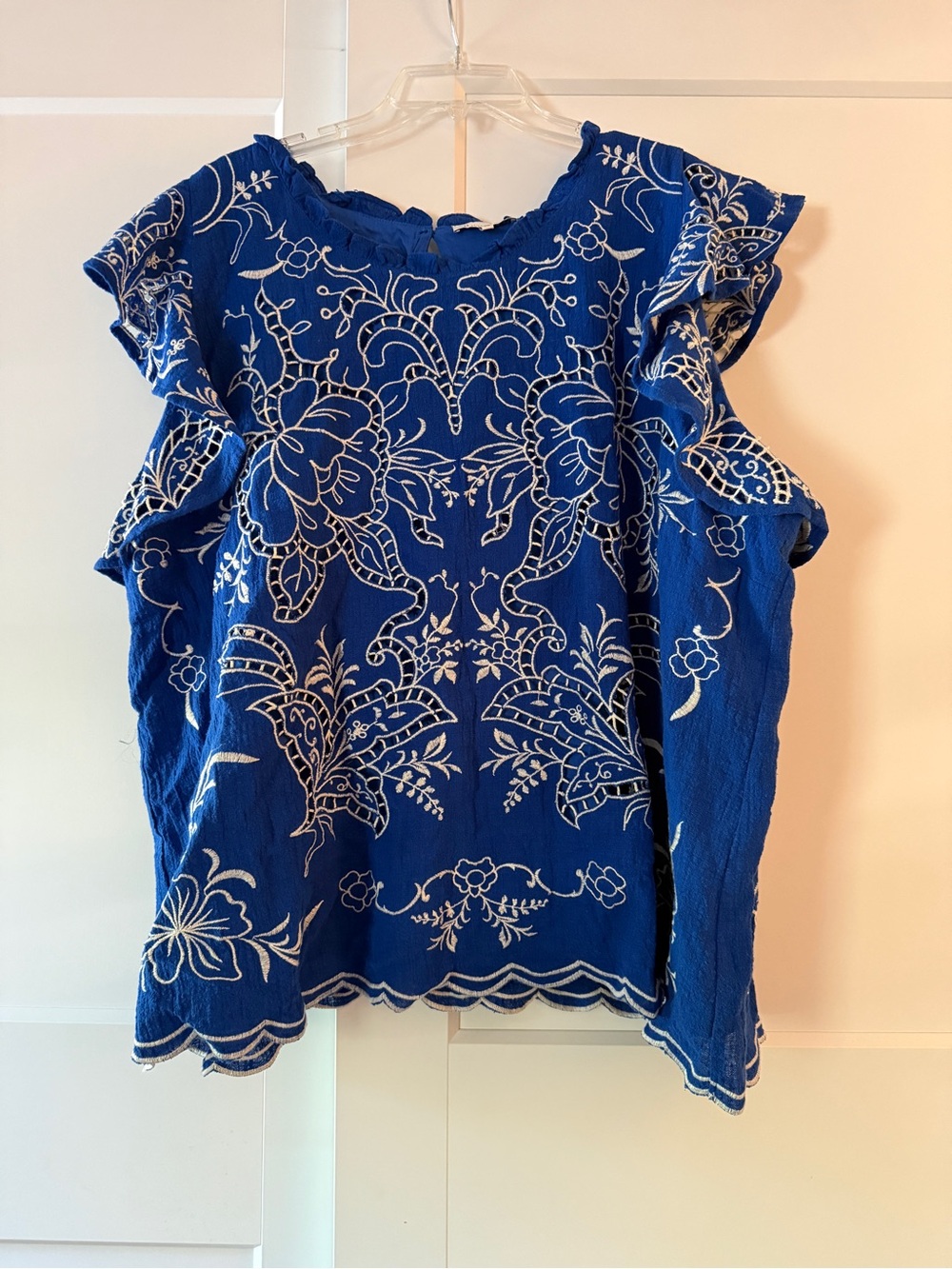 Skies are Blue Embroidered Top Ruffle Sleeve Sz 3X GrecianVacation Summer Resort